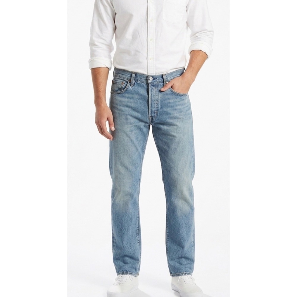 Levi's 501 Medium Wash Straight Leg Blue Denim Button Fly Jeans Size 40x30